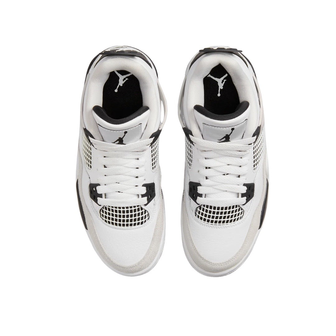 Air Jordan 4 Retro GS Sneakers - Military Black/White/Neutral Grey - Basketball Shoes for Women & Girls - Perfect for Court Play & Street Style Fashion