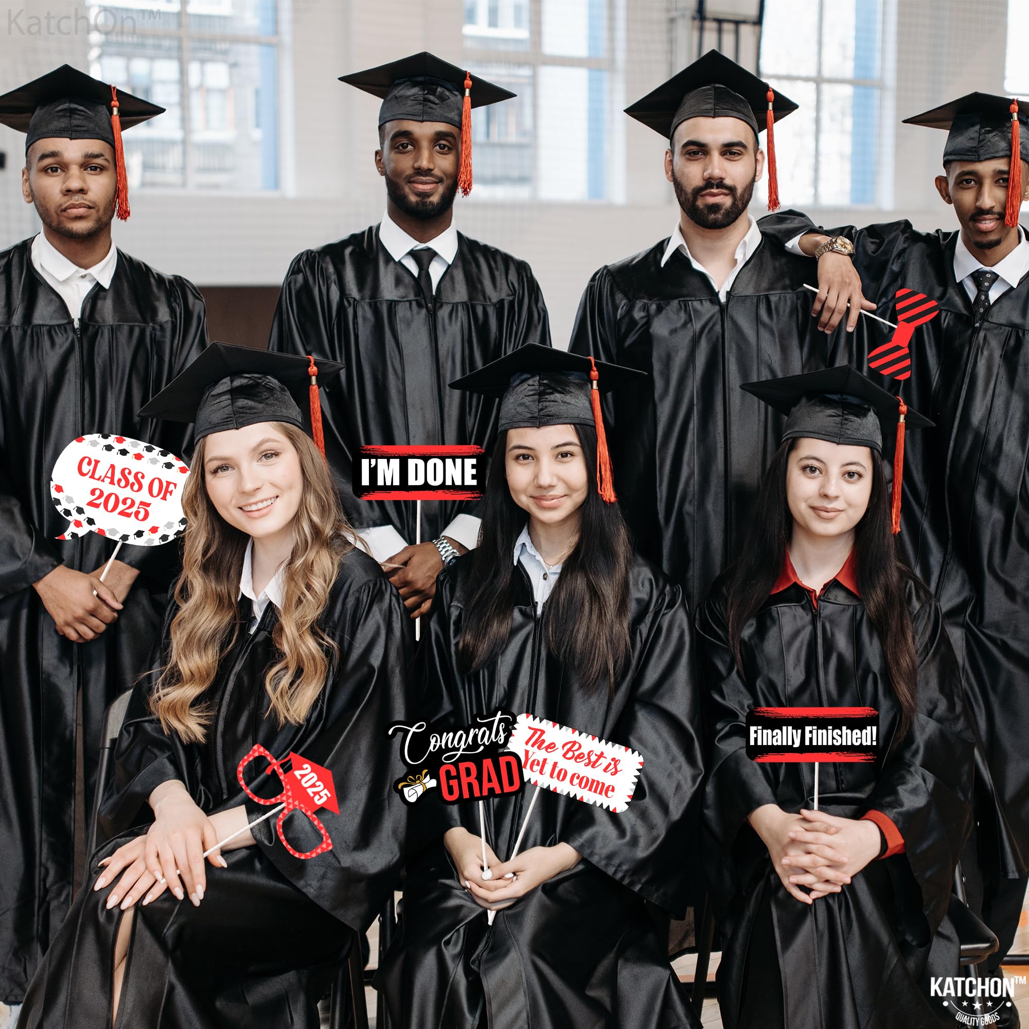 KatchOn Red Graduation Photo Booth Props 2025 - 23-Piece Set | Red & Black Graduation Decor for Class of 2025 | Perfect for Graduation Parties, Photo Booths & School Events