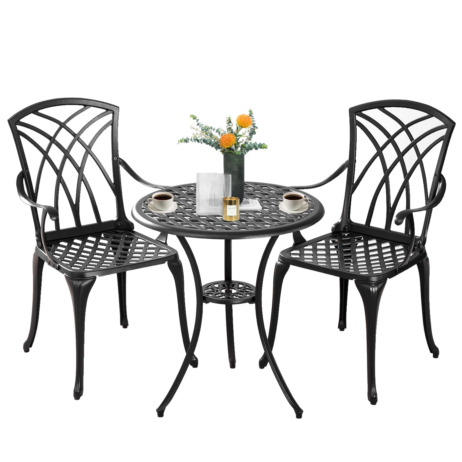 3-Piece Outdoor Bistro Set - Cast Aluminum All-Weather Patio Table & 2 Chairs with 1.97