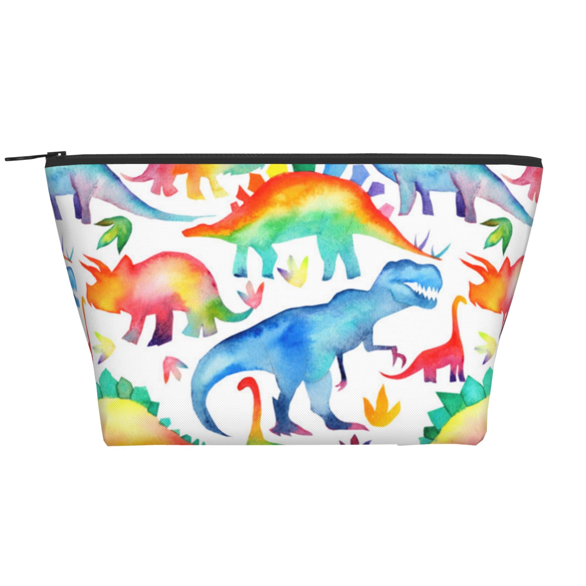 Waterproof Oxford Cosmetic Bag for Women & Girls - Lightweight Travel Toiletry Organizer, Makeup Pouch, Pencil Case - Dinosaur Print Trapezoid Design - Perfect for School, Gym, Camping & Vacation Essentials