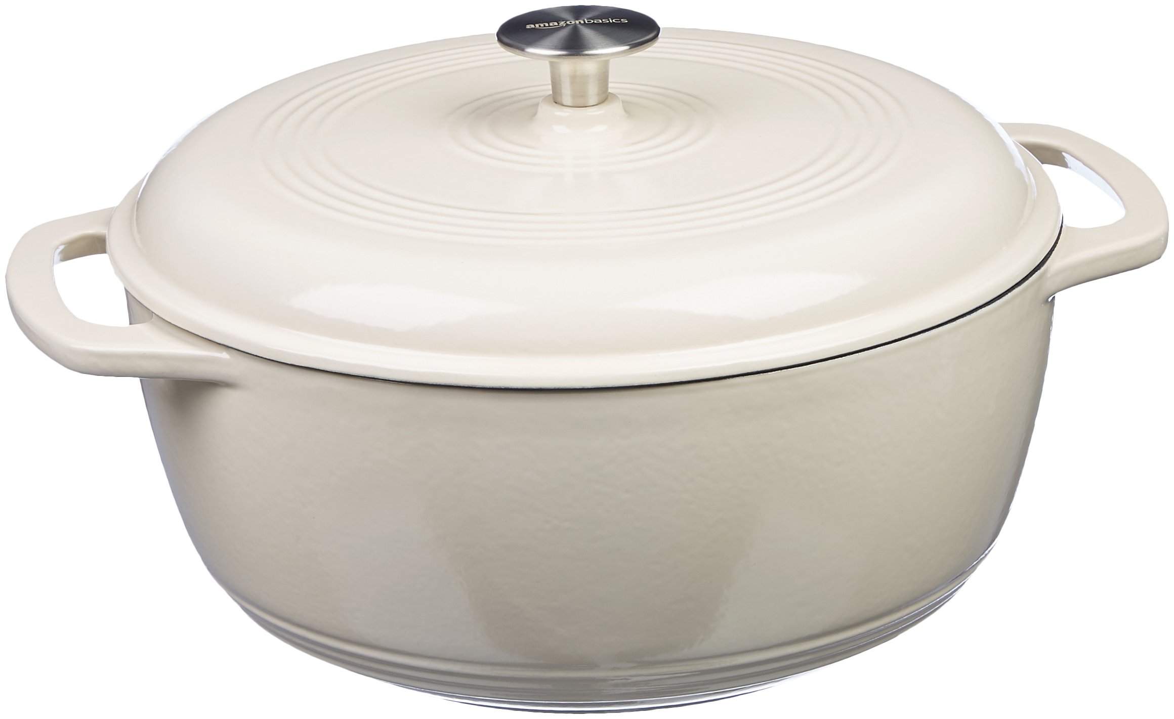 Amazon Basics Enameled Cast Iron Dutch Oven 6-Quart & Casserole Skillet 3.3-Quart Set - White - Perfect for Baking, Braising, Roasting & Serving Family Meals