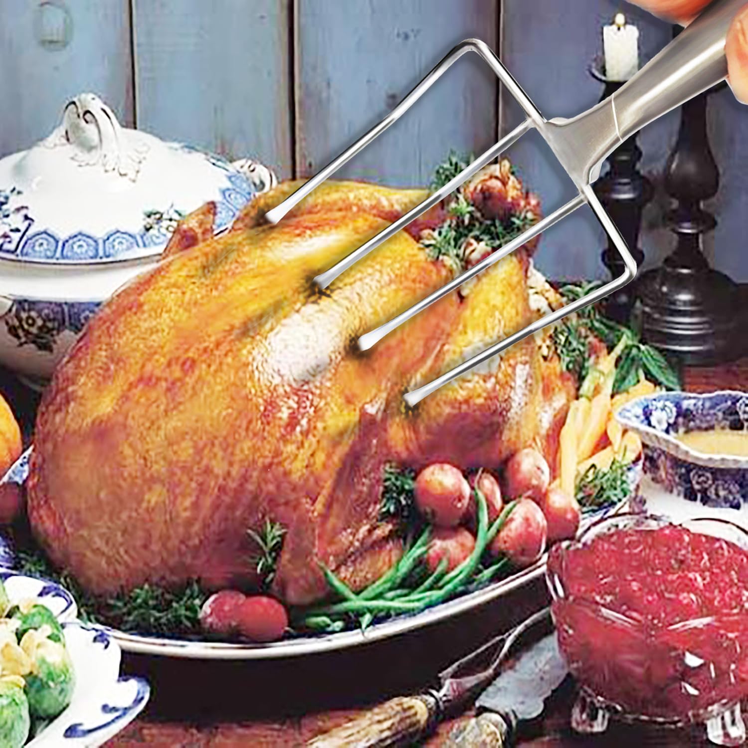 Premium Stainless Steel Poultry Lifters Set of 2 - Heavy Duty Meat Forks for Roasting, Carving & Serving - Perfect for Chicken, Turkey, Ham & Large Cuts - Ideal for BBQ, Thanksgiving Dinner & Holiday Cooking