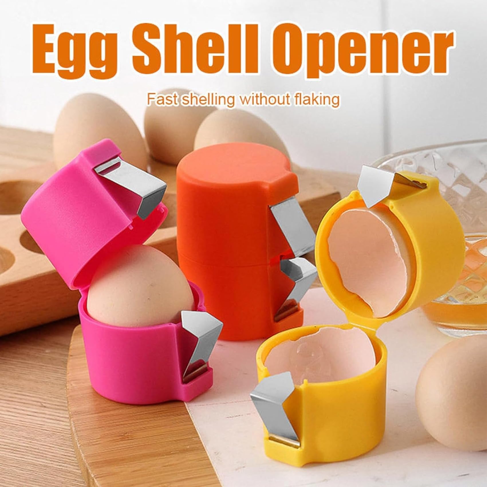 Premium Egg Shell Opener & Cutter Tool - Quick & Easy Egg Topper for Raw Eggs, Kitchen Gadget for Perfect Eggshell Cutting - Ideal for Baking, Cooking & Breakfast Prep (2-Pack, Yellow)