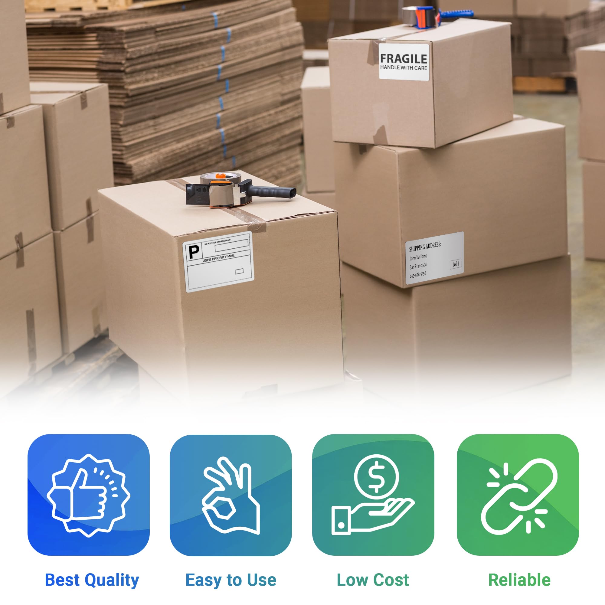 4x6 Direct Thermal Shipping Labels - 4000 Adhesive Stickers Fanfold Pack | USA Made | Zebra & Eltron Printer Compatible | Perfect for E-Commerce, Logistics & Warehouse Labeling