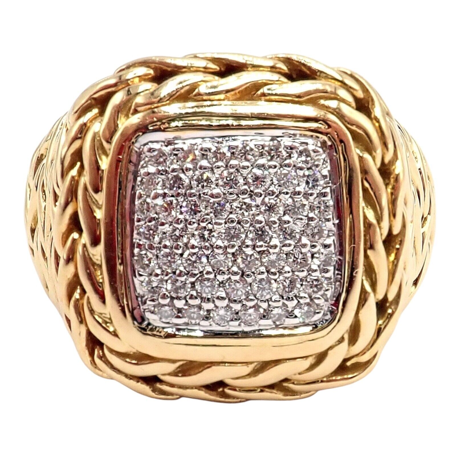 Authentic John Hardy JH 18K Yellow Gold Diamond Square Signet Signature Ring for Men & Women - Luxury Jewelry Gift for Anniversary, Wedding & Special Occasions