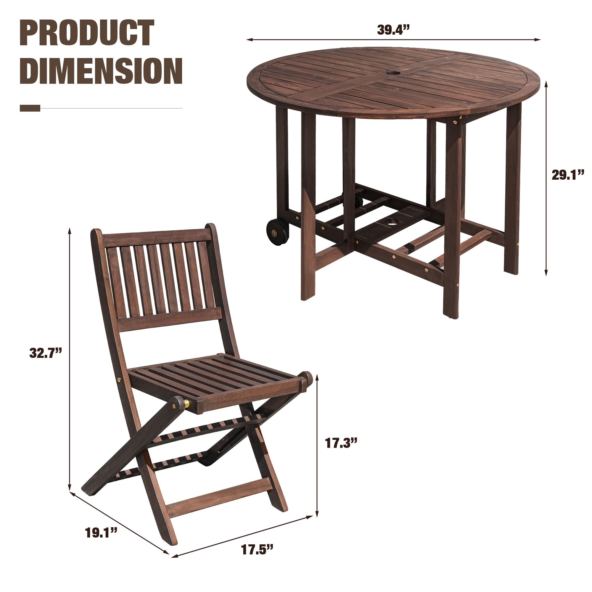 Devoko 5-Piece Acacia Wood Outdoor Dining Set - 37