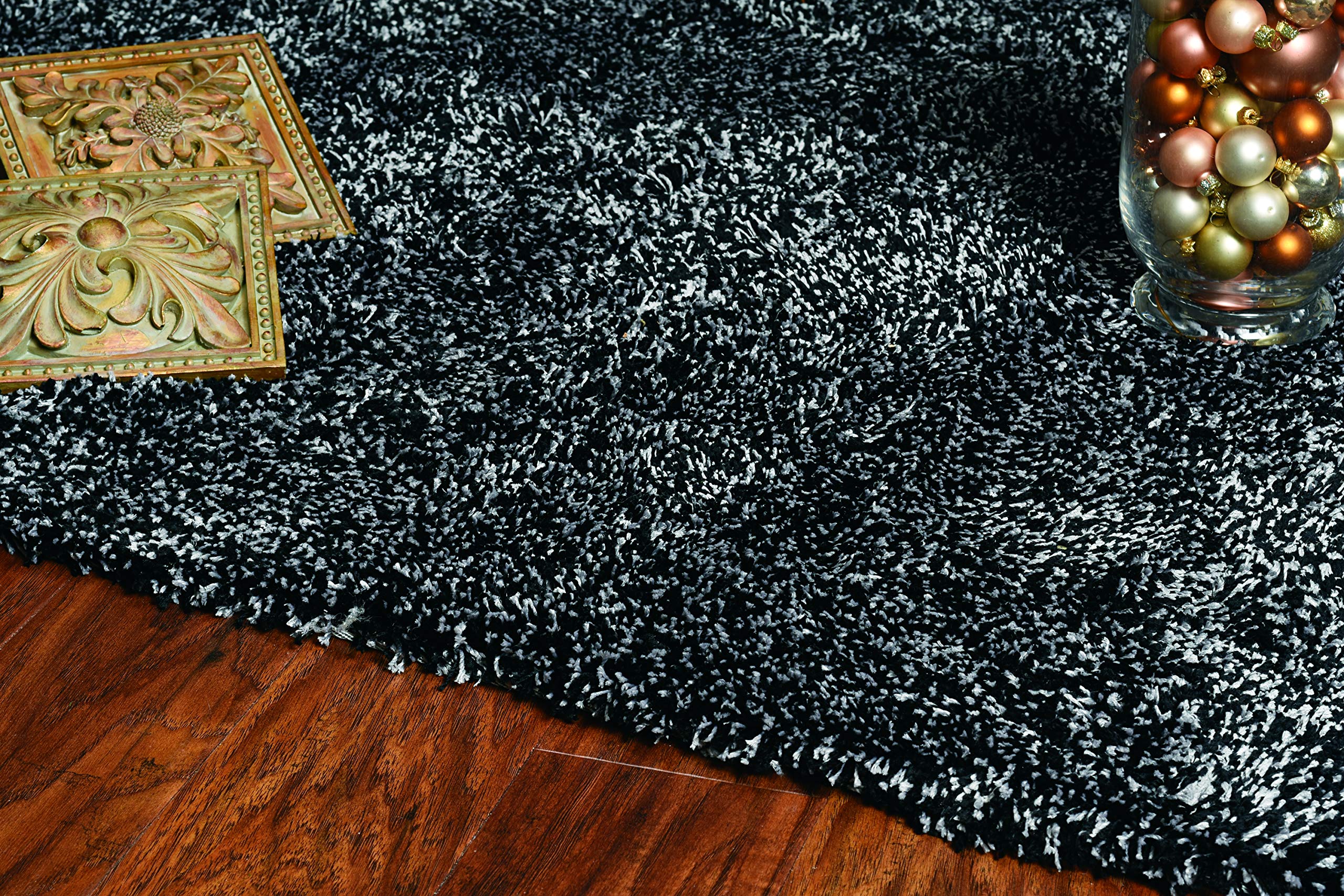 KAS Oriental Rugs Bliss Collection - Soft Plush Handwoven Shag Area Rug 9x13 Feet, Black Heather - Perfect for Living Room, Bedroom or Office Decor