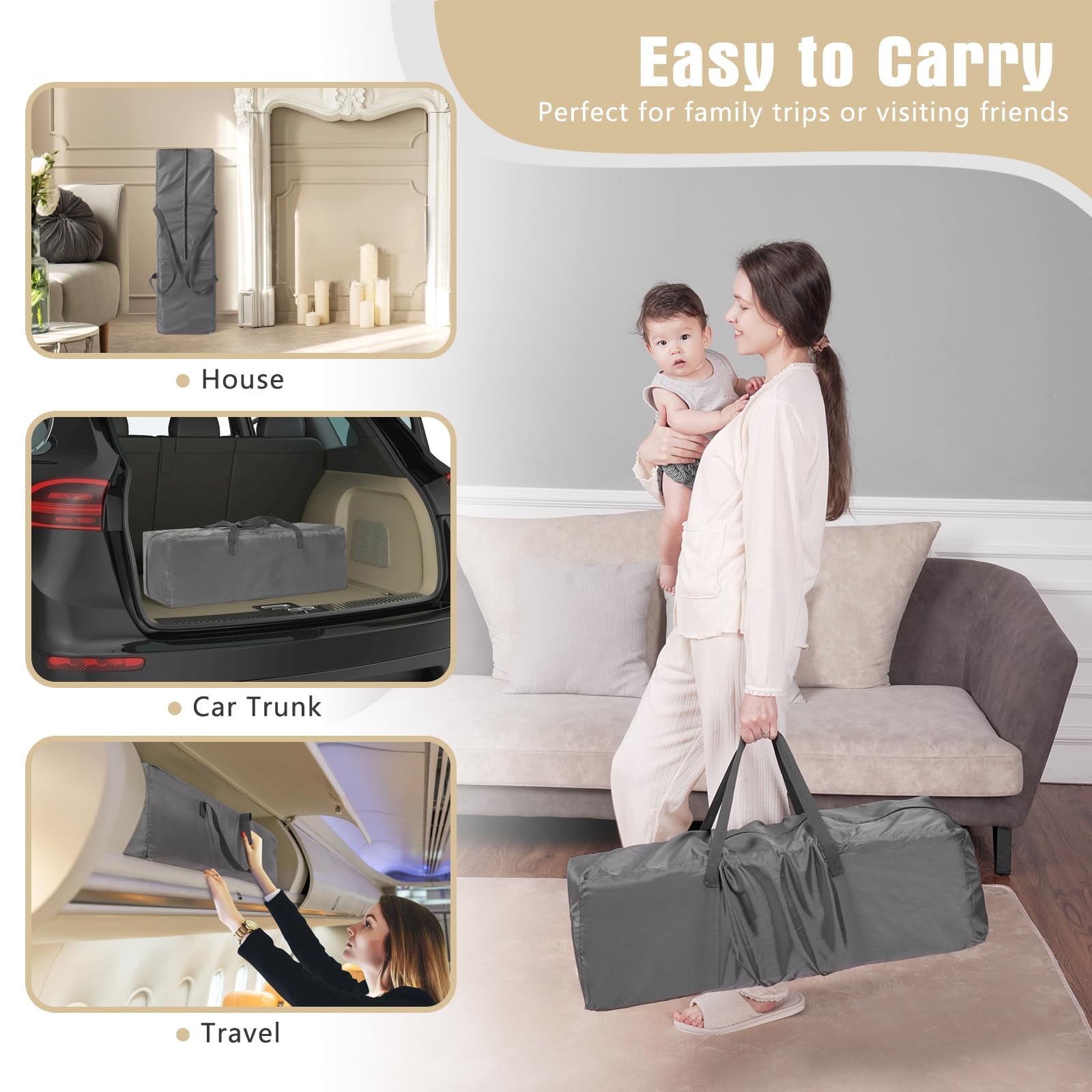 Portable Play and Pack Travel Crib with Changing Table - Breathable Mesh Baby Playpen for 0-36 Months, ASTM Certified | Lightweight & Compact for Travel, Home, Daycare | Includes Carry Bag (C-Cartoon Design)