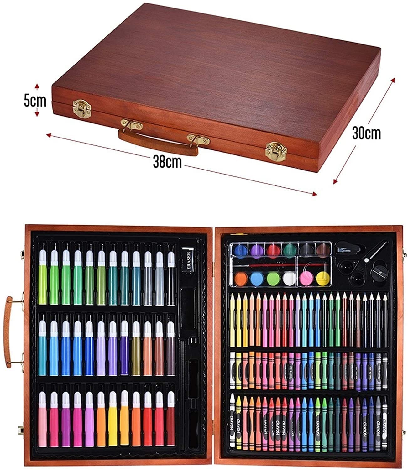 Premium 150-Piece Kids Art Set with Oil Pastels, Colored Pencils & Painting Supplies in Portable Wooden Box - Creative Drawing Kit for Boys & Girls - Perfect for School Projects, Home Crafts & Travel Activities