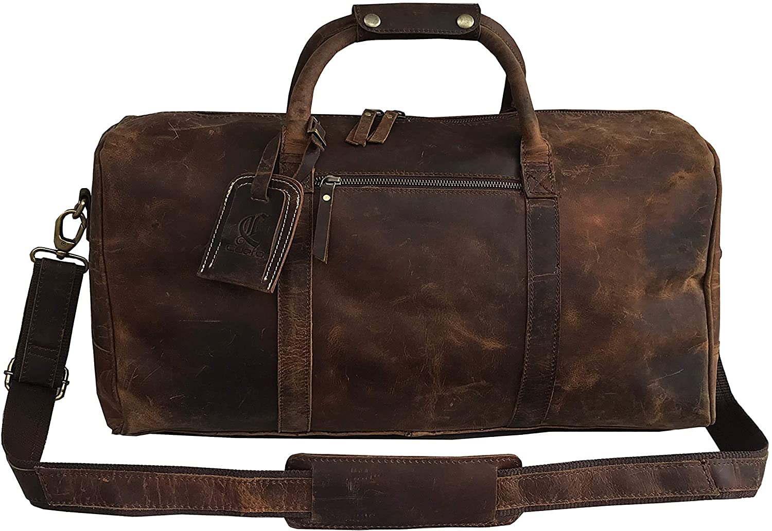 Premium Genuine Leather Duffel Bag for Men - Stylish Travel Overnight Weekender & Gym Sports Bag with Toiletry Compartment - Perfect for Business Trips, Gym Workouts & Weekend Getaways