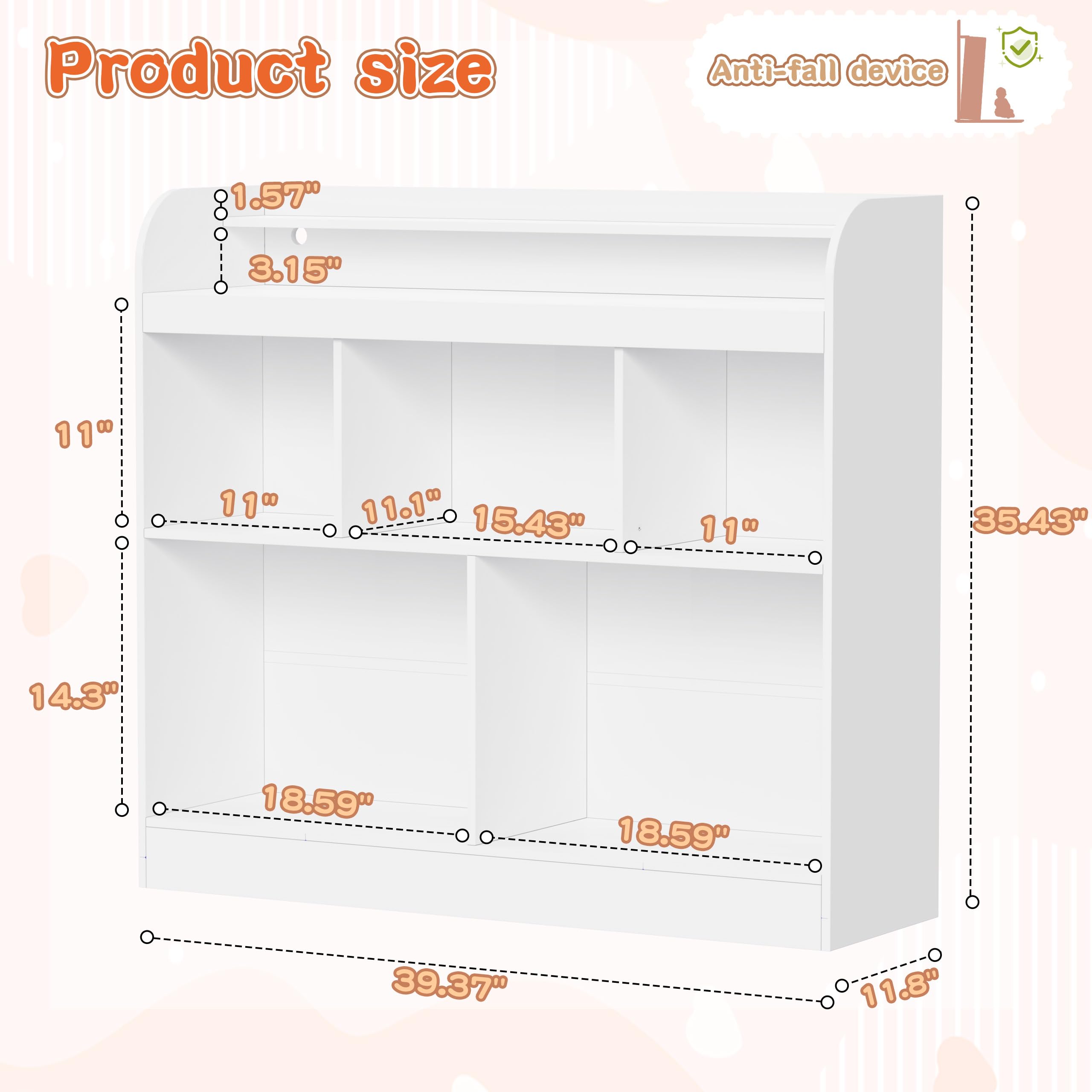 Lkeiyay White Kids Bookshelf with LED Lights - Toy Storage Cubby & Bookcase for Children's Bedroom, Nursery, Playroom - Perfect for Organizing Books, Toys and Decor in Kids Rooms