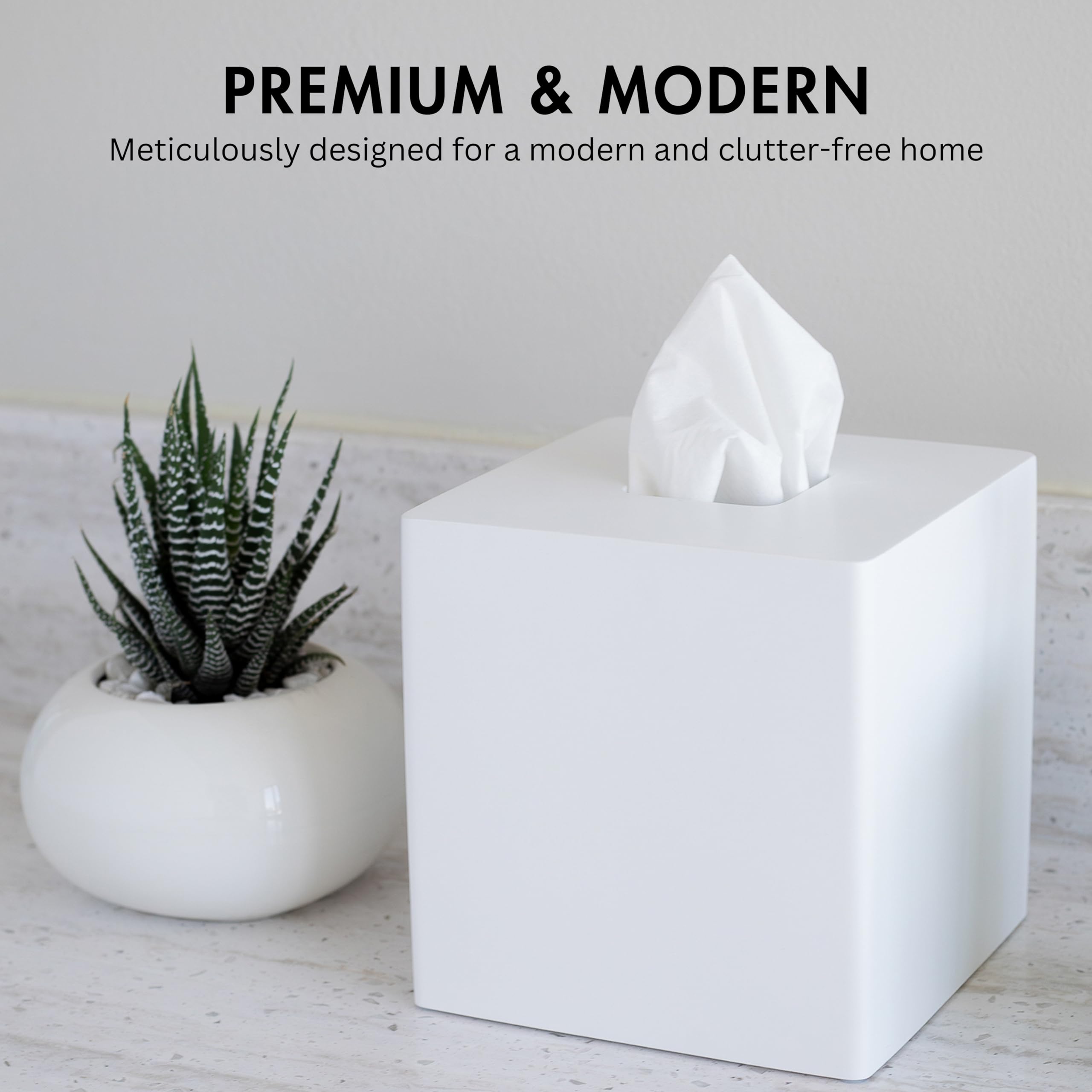 Matte White Square Tissue Box Cover - Decorative Tissue Box Holder for Bathroom, Living Room, Office & Bedroom | Stylish Vanity & Nightstand Organizer | Perfect for Car & Desk Use