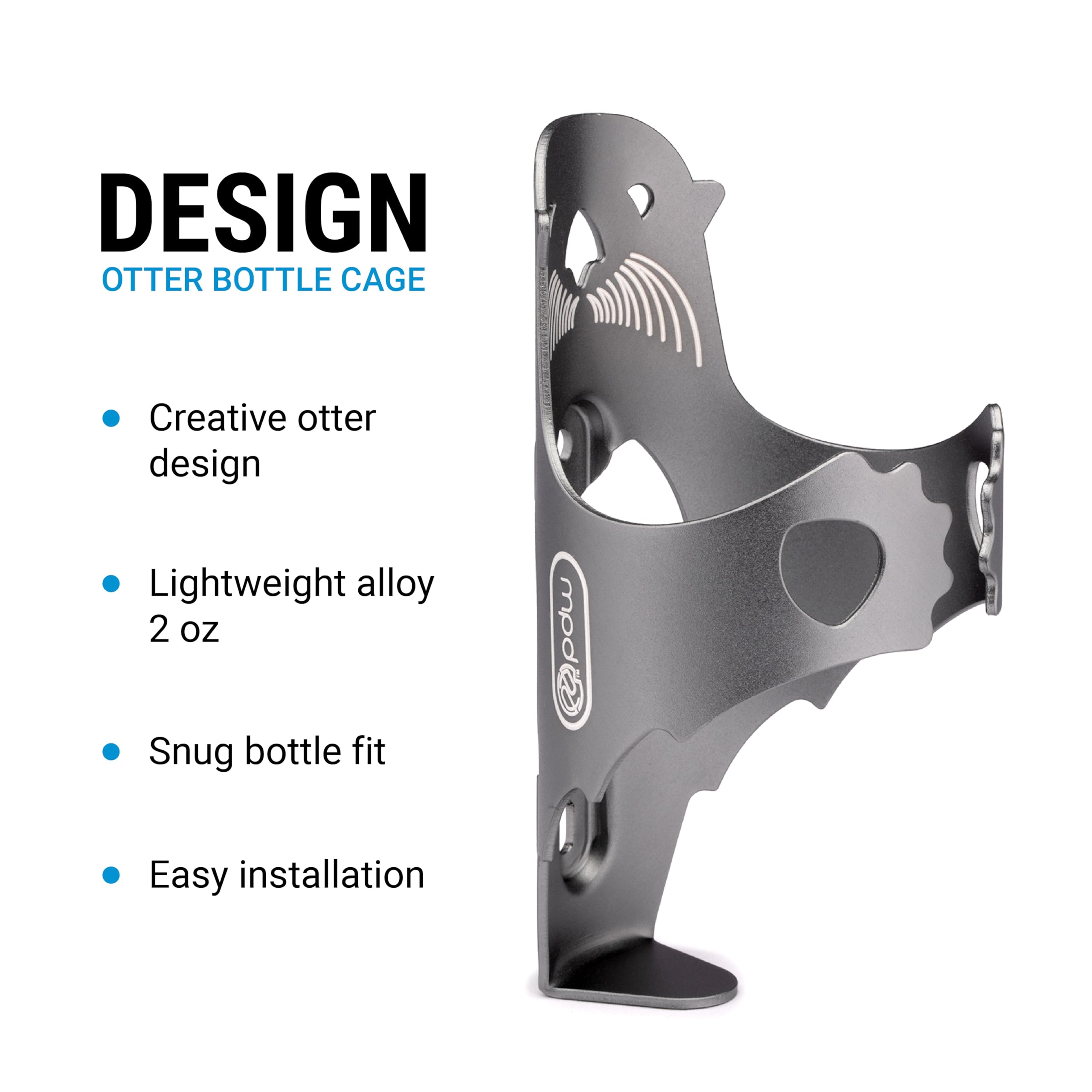 Portland Design Works Lightweight Bike Water Bottle Cage Holder - Otter Cage, Gray - Perfect for Road Bikes, Mountain Bikes & Commuting