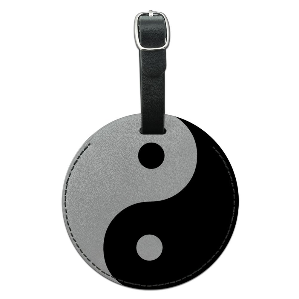 Yin Yang Chinese Symbol Taoism Round Leather Luggage Tag - Black Suitcase ID for Travel & Business Trips