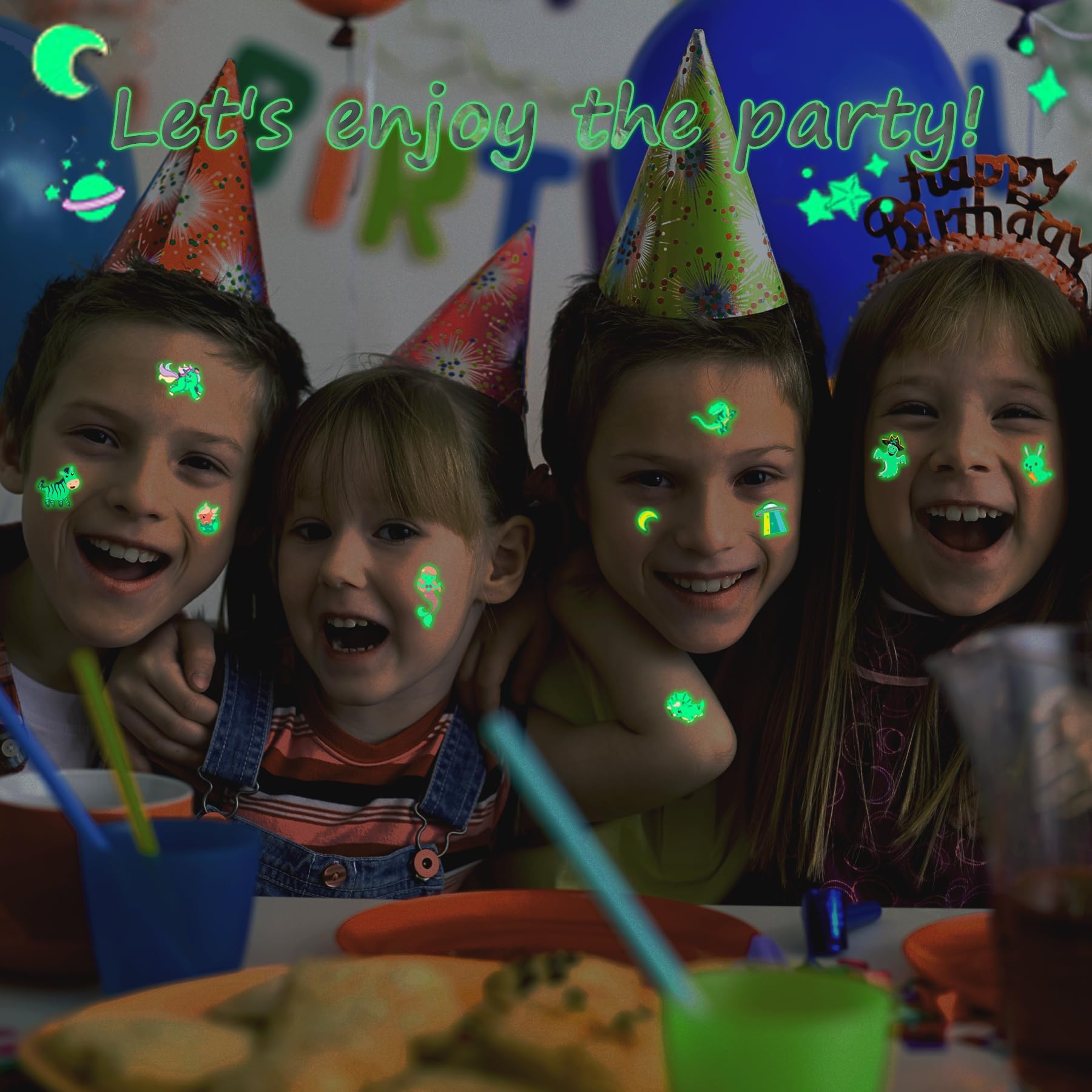 30 Sheets 380PCS Glow in the Dark Temporary Tattoos for Kids - Fun Face & Body Stickers for Boys & Girls Birthday Parties, Halloween, Christmas Decorations & Holiday Supplies - Perfect for Costumes, Events & DIY Makeup