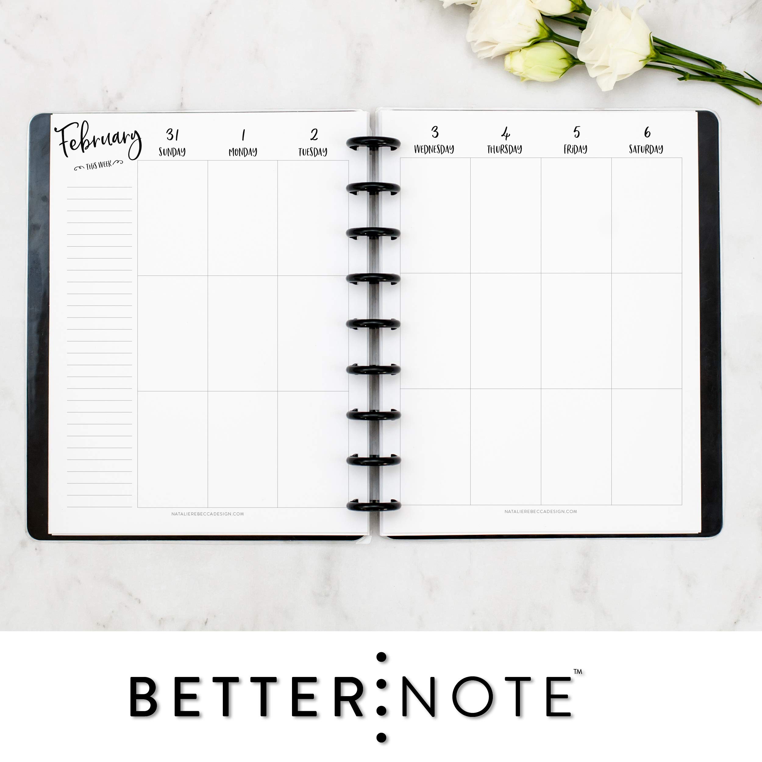 BetterNote 2025 Vertical Calendar Refill for Disc Notebooks - Fits Levenger Circa, Happy Planner, Staples Arc, TUL, InkWell Press, MAMBI, NOTIQ (Whimsy Design, 9-Disc, 7