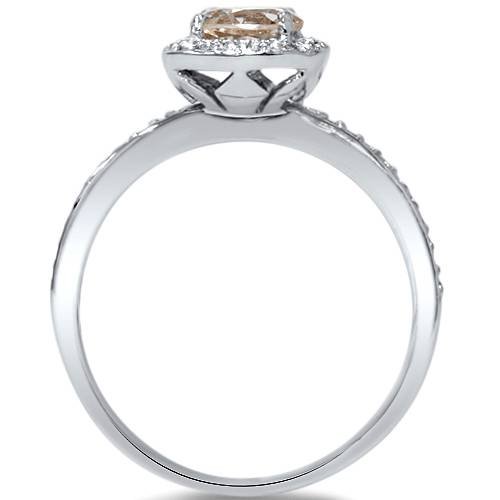 7/8ct Round Morganite & Diamond Cushion Halo Engagement Ring in 14K White Gold | Elegant Bridal Jewelry for Proposals, Weddings & Anniversaries