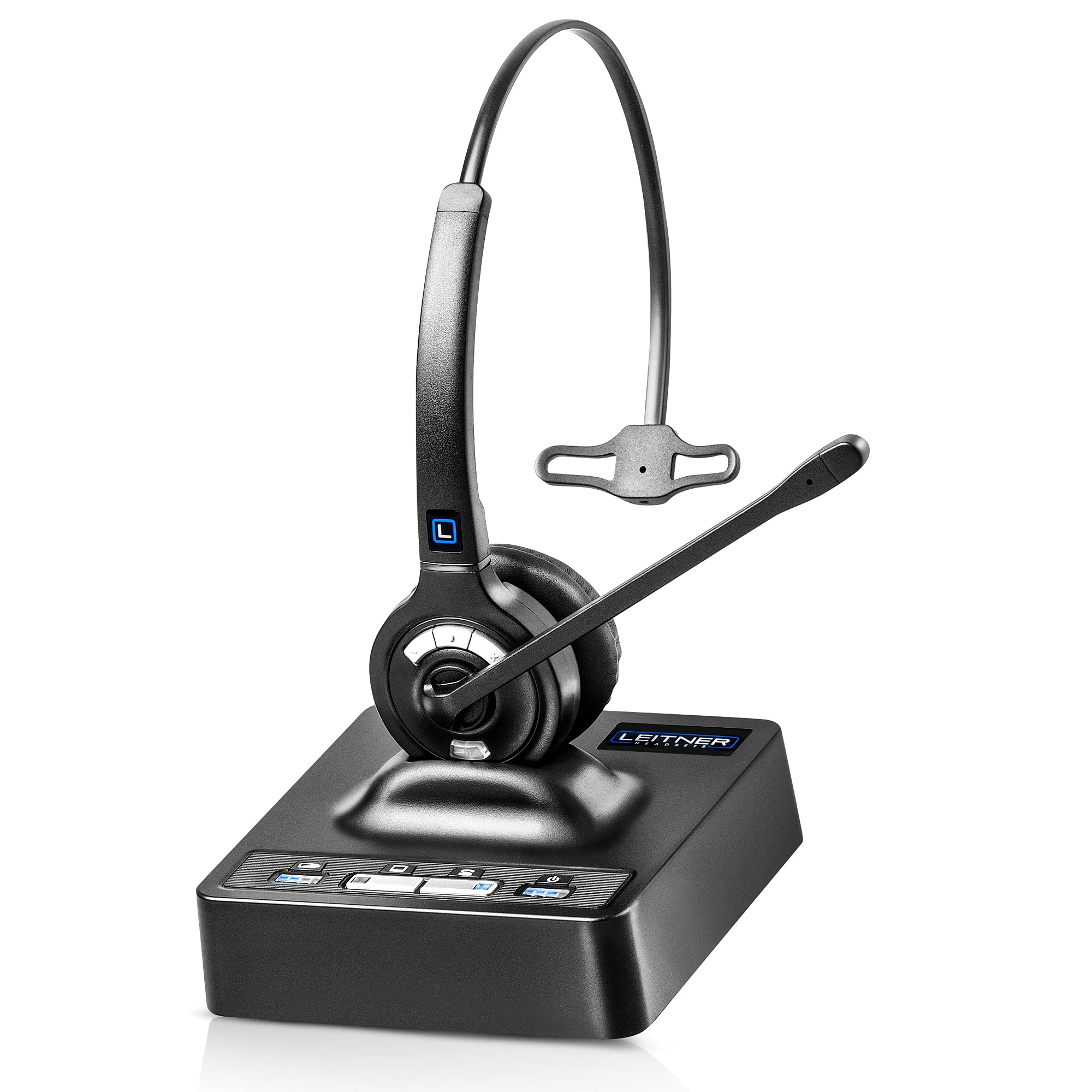 Leitner LH270 2-in-1 Wireless DECT Headset with Noise-Canceling Mic for Computer & Phone Calls - Office & Remote Work - 5 Year Warranty