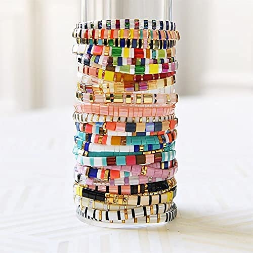 KELITCH Women's Tila Beads Charm Bracelet - Stretchable Wrap Friendship Bracelet in Candy Colors for Everyday Wear, Gift Giving & Boho Fashion Accessories