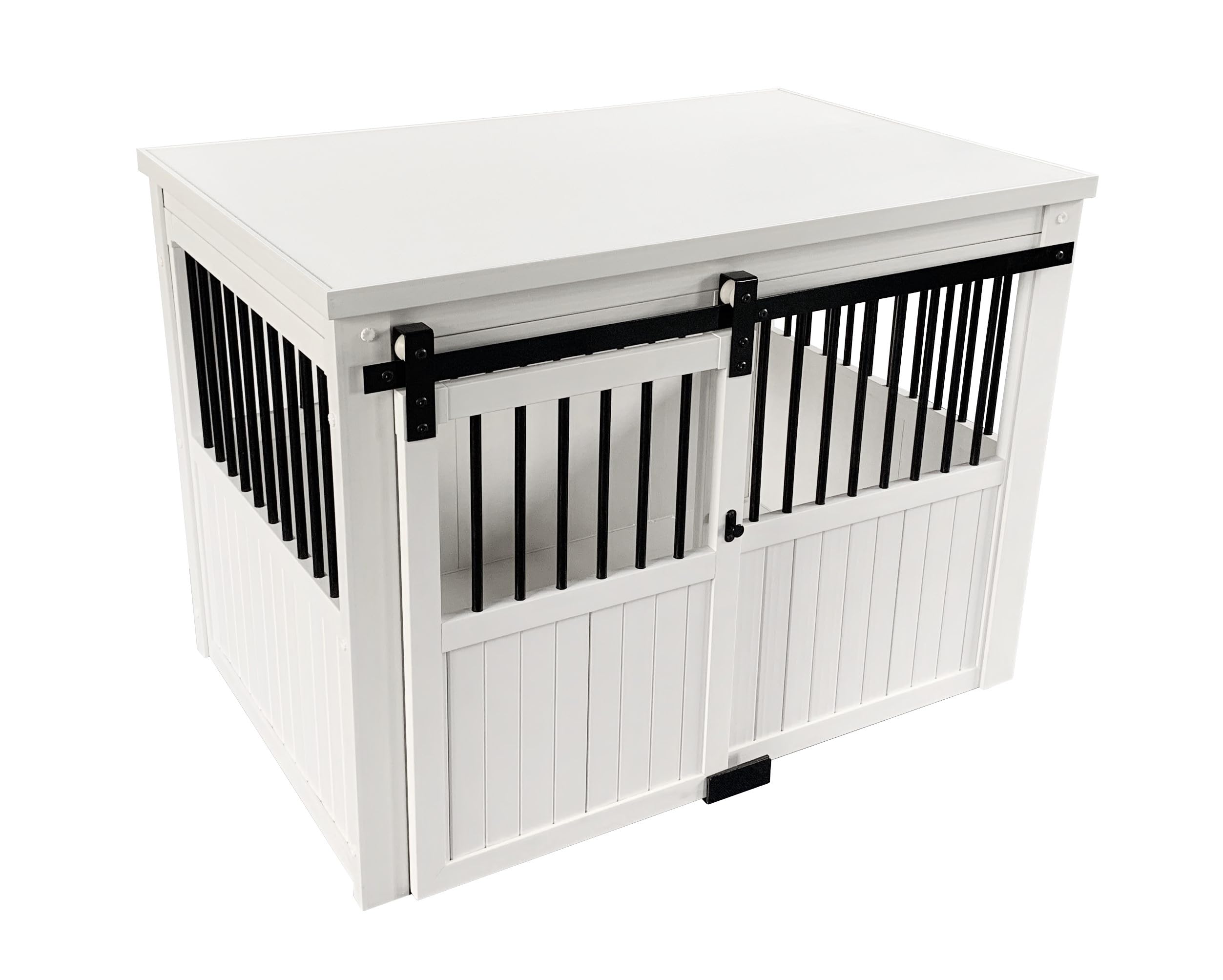 New Age Pet ECOFLEX Homestead Sliding Barn Door Dog Crate - Extra Large Antique White (EHDBC15-04XL) | Stylish Furniture-Style Pet Crate with Removable Cushions | Easy Assembly | Perfect for Living Rooms, Bedrooms & Home Offices