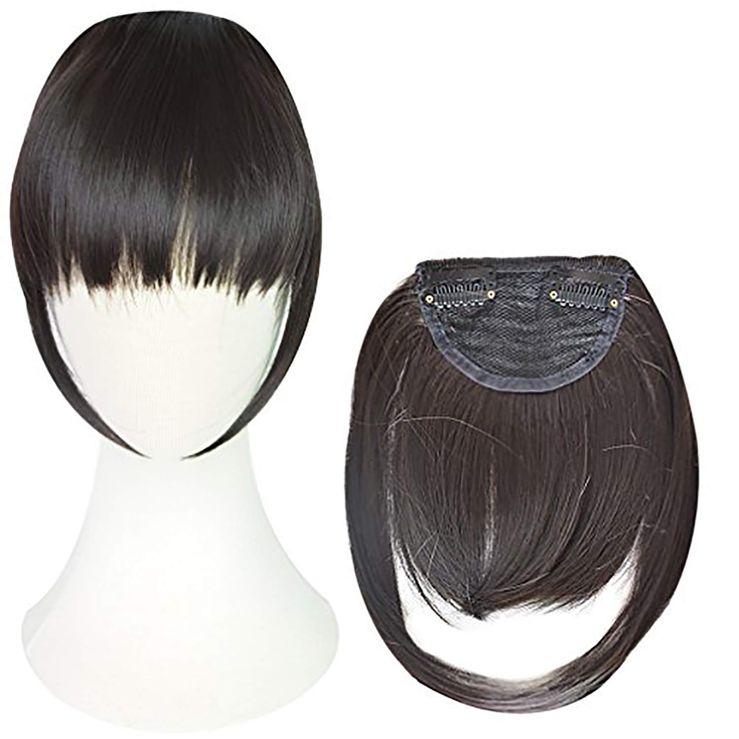 Ekan Clip On Hair Bangs - Natural Dark Brown Front Hair Fringe Extension Wig Band Headband for Women & Girls | Perfect for Cosplay, Costume Parties & Daily Styling
