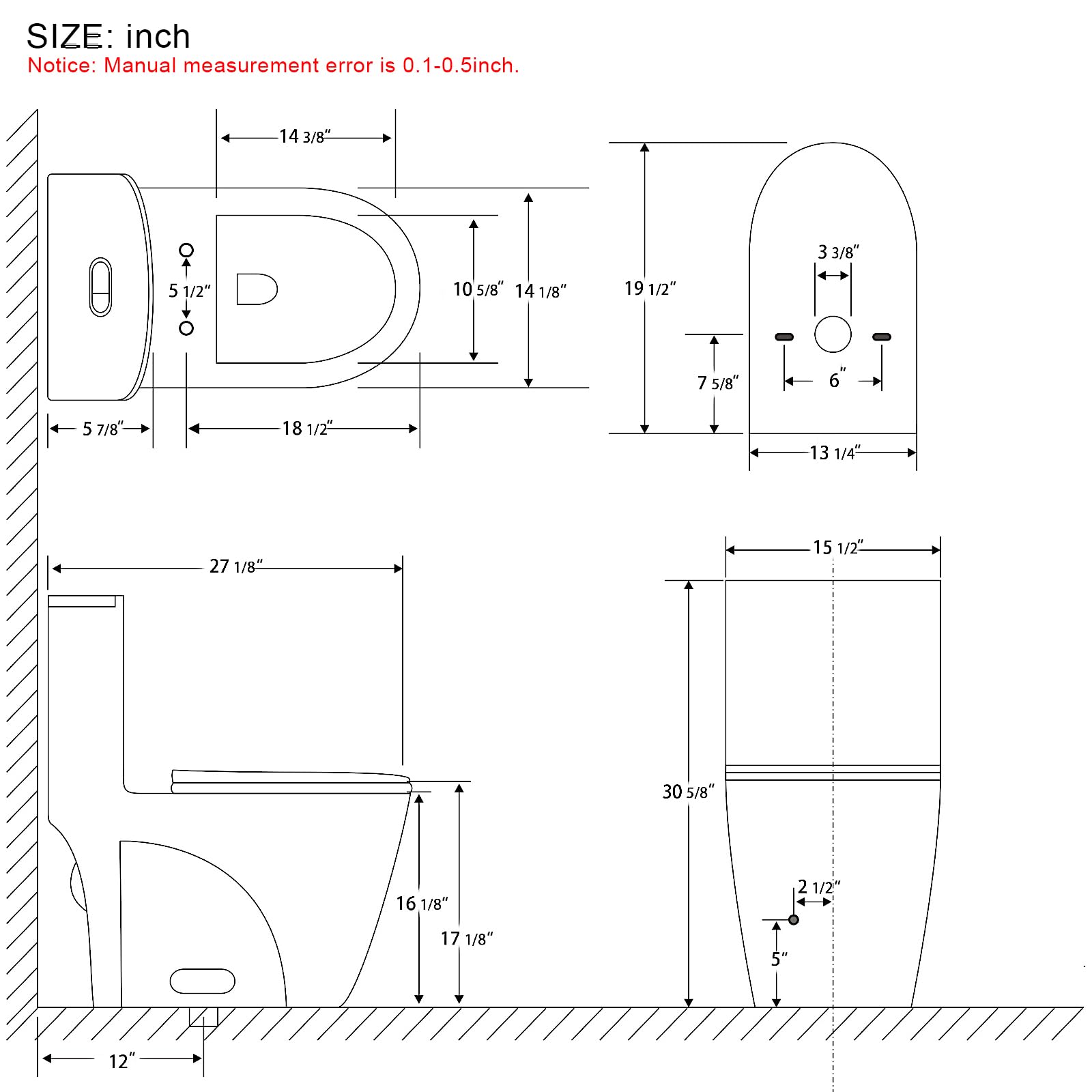 **Elongated One-Piece Toilet – 1.1/1.6 GPF Dual Flush, 1000g MAP, Soft-Close Seat, 17