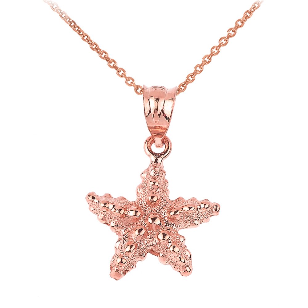 10K Rose Gold Textured SeaStar Pendant Necklace for Women - Elegant Ocean-Inspired Jewelry Gift for Birthday, Anniversary & Beach Vacation