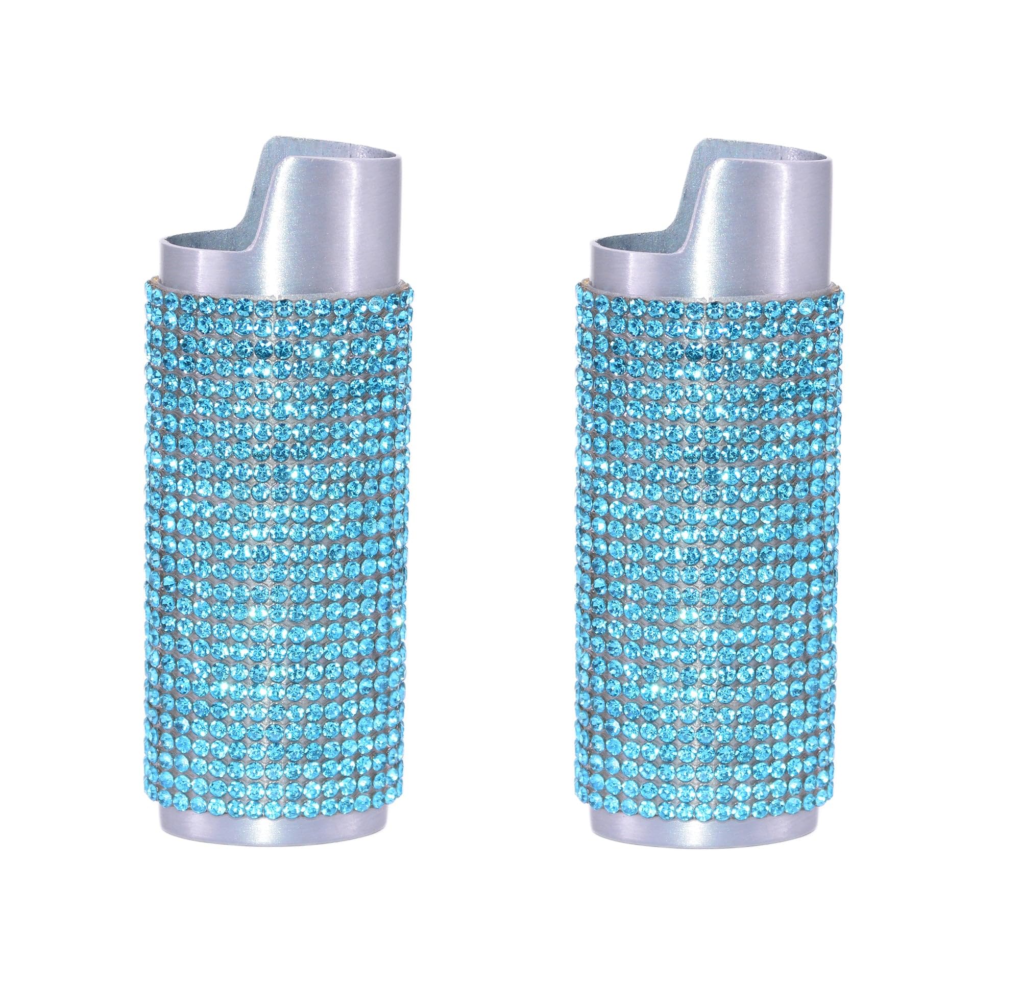 Elegant Silver Lighter Sleeve Case with Aqua Marine Rhinestones - LS53 - Perfect for Weddings, Parties & Luxury Gifts