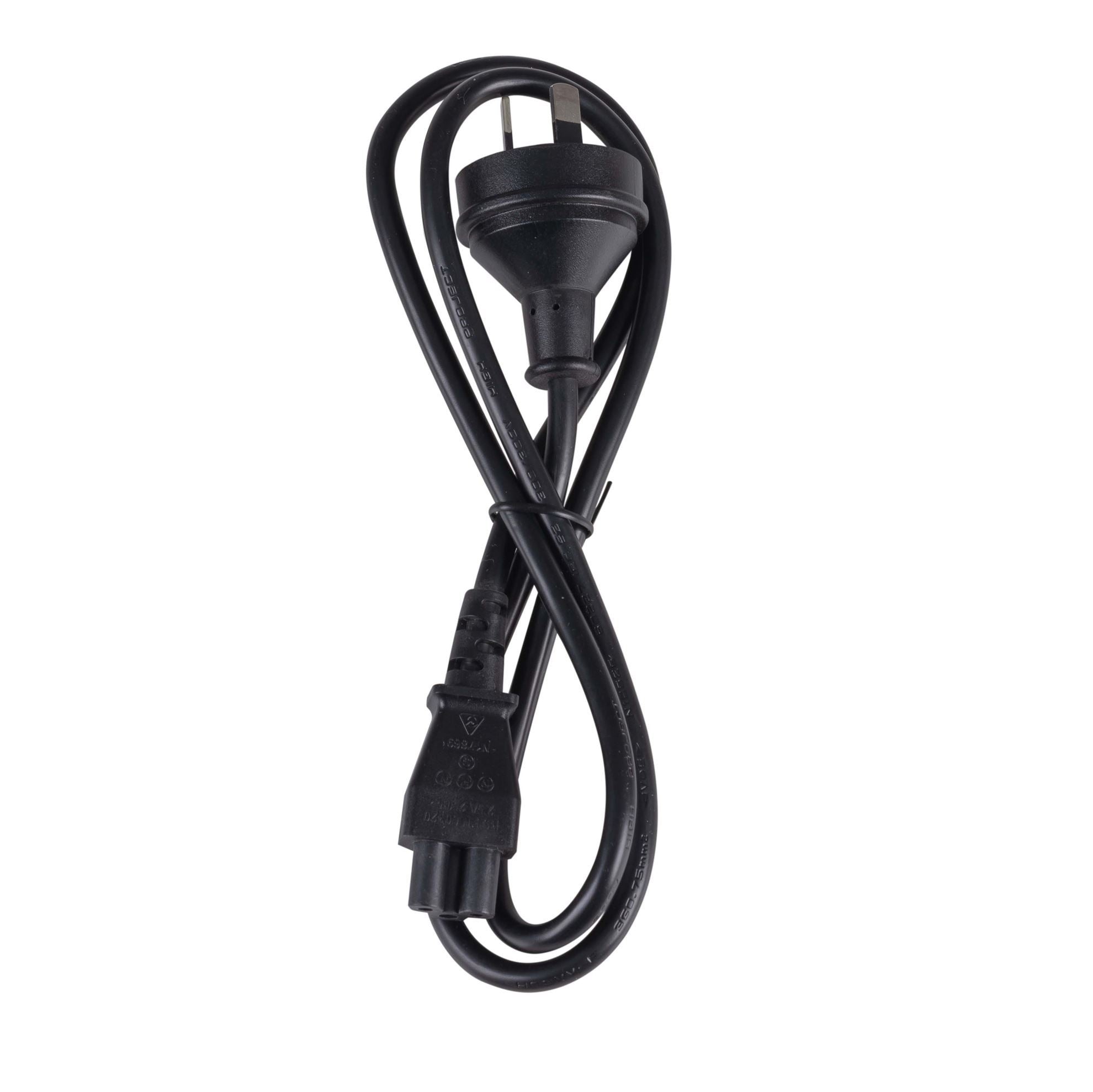1M 3 Pin to C5 Clover Female Power Connector - 7.5A SAA Certified Power Cord with 0.75mm Core - Perfect for Laptops, Monitors & Home Appliances