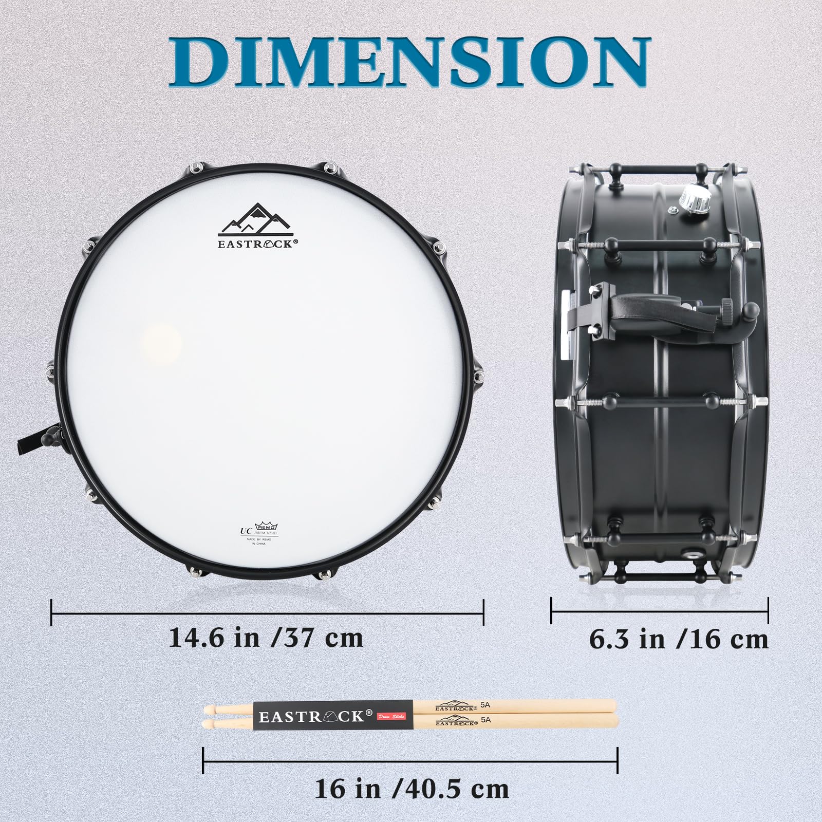 EASTROCK 14x5.5 Inch Professional Snare Drum - Black Matte Finish for Drummers & Advanced Drum Sets | Perfect for Live Performances, Studio Recording & Practice Sessions