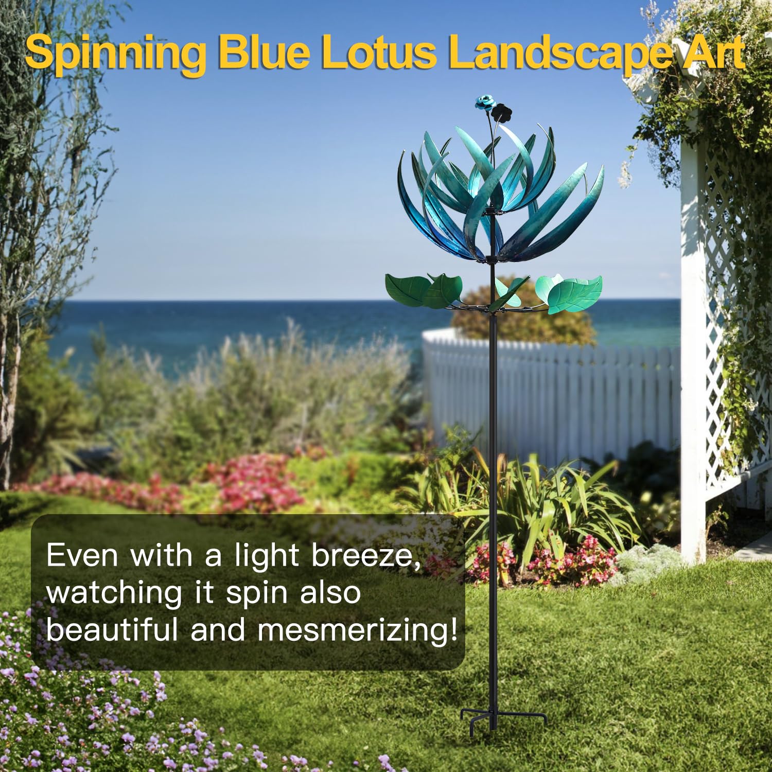 LimeHill Large Metal Wind Spinner for Yard & Garden Decor - 24x84 Inch Blue Lotus Wind Spinner Outdoor Decorations | Perfect for Patio, Lawn, Backyard & Garden Decoration