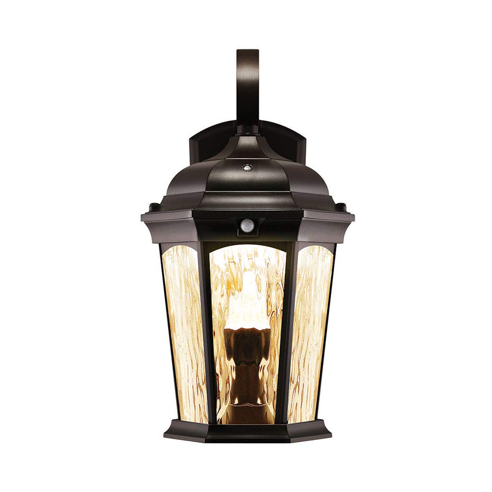 Euri Lighting EFL-130W-MD Flickering Flame Outdoor Lantern with Water Glass - 3000K Warm White Security Light, Photocell & Motion Sensor (Dusk-to-Dawn), Oil Rubbed Bronze - Set of 2 - Perfect for Porch, Patio, Garden & Entryway Lighting