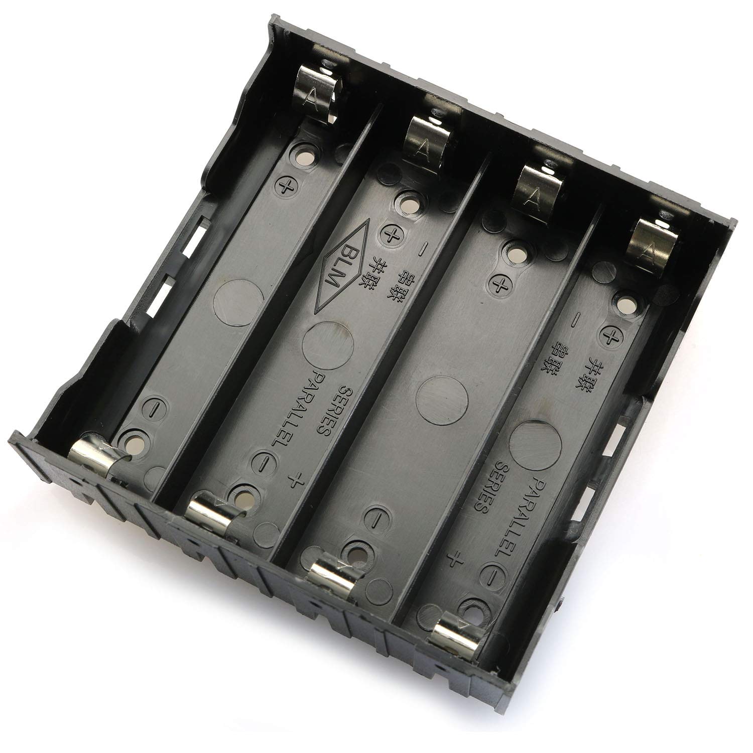4-Pack 18650 Battery Holder - 4 Slots x 3.7V Plastic Storage Case with Pins for DIY Electronics, Flashlights, and Power Tools (Ideal for Battery Organization & Replacement)