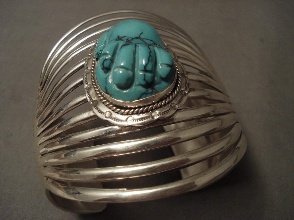 12 Shanks 'Turquoise Hand' Navajo Bulbous Turquoise Native American Jewelry Silver Bracelet - Authentic Southwest Style for Women, Gift for Her, Boho Fashion Accessory, Perfect for Festivals & Special Occasions