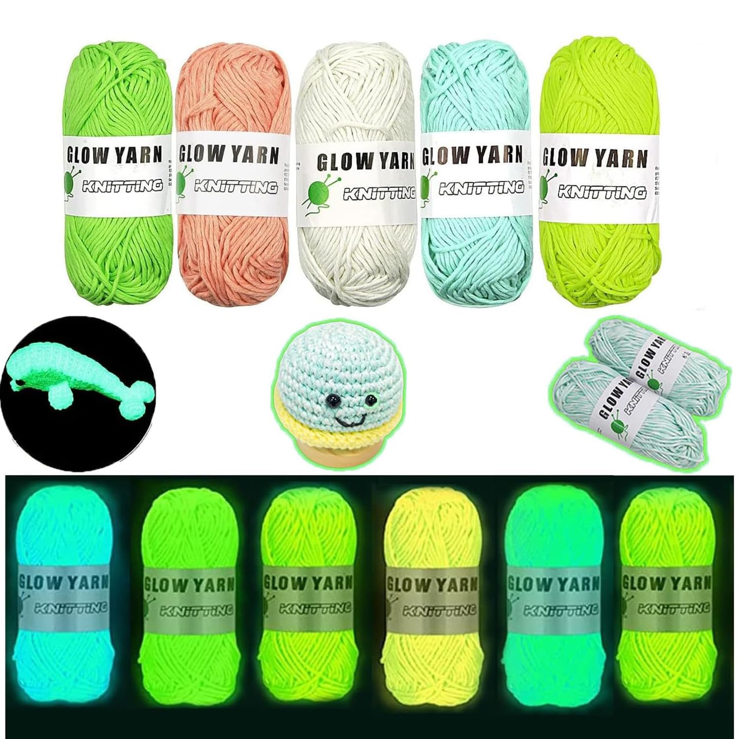 Glow in The Dark Yarn 5 Rolls - DIY Glow Yarn for Crochet, Knitting - Perfect for Scarves, Shawls, Sweaters & Hats - 5 Vibrant Colors - Great for Holiday Gifts, Nighttime Crafts & Festive Decorations