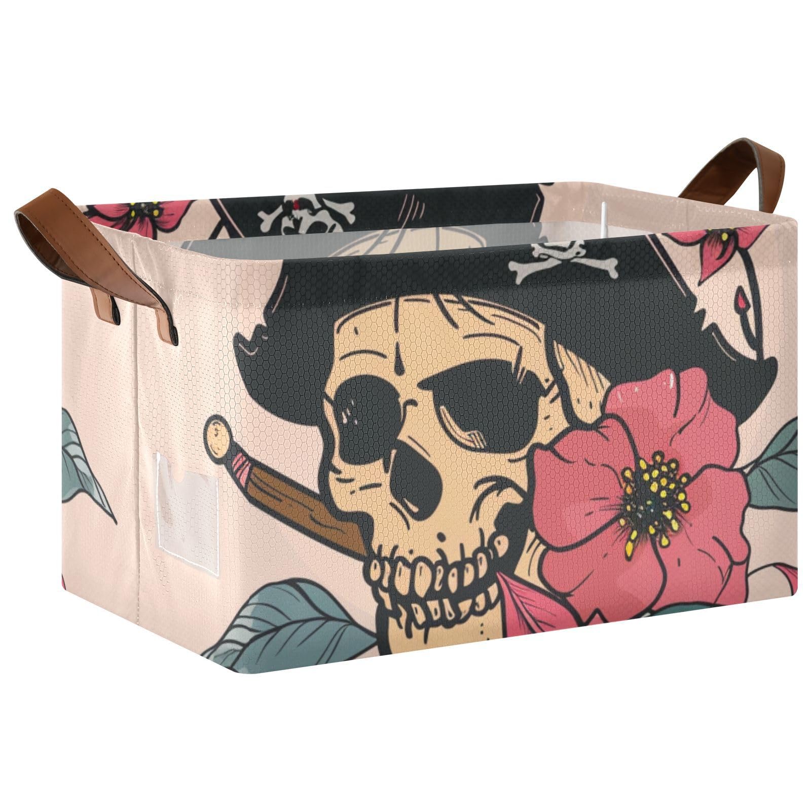 Death Flores Pirate Storage Baskets with Handles - 2 Pack Organizing Cubes for Closet, Shelves & Books | Perfect for Home, Office & Kids Room Organization