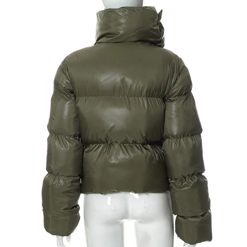 Women's Fashion Winter Scarf Collar Zipper Puffer Jacket - Beige Khaki Bubble Coat Casual Outerwear Short Parka | Perfect for Street Style, Daily Commute & Cold Weather Protection