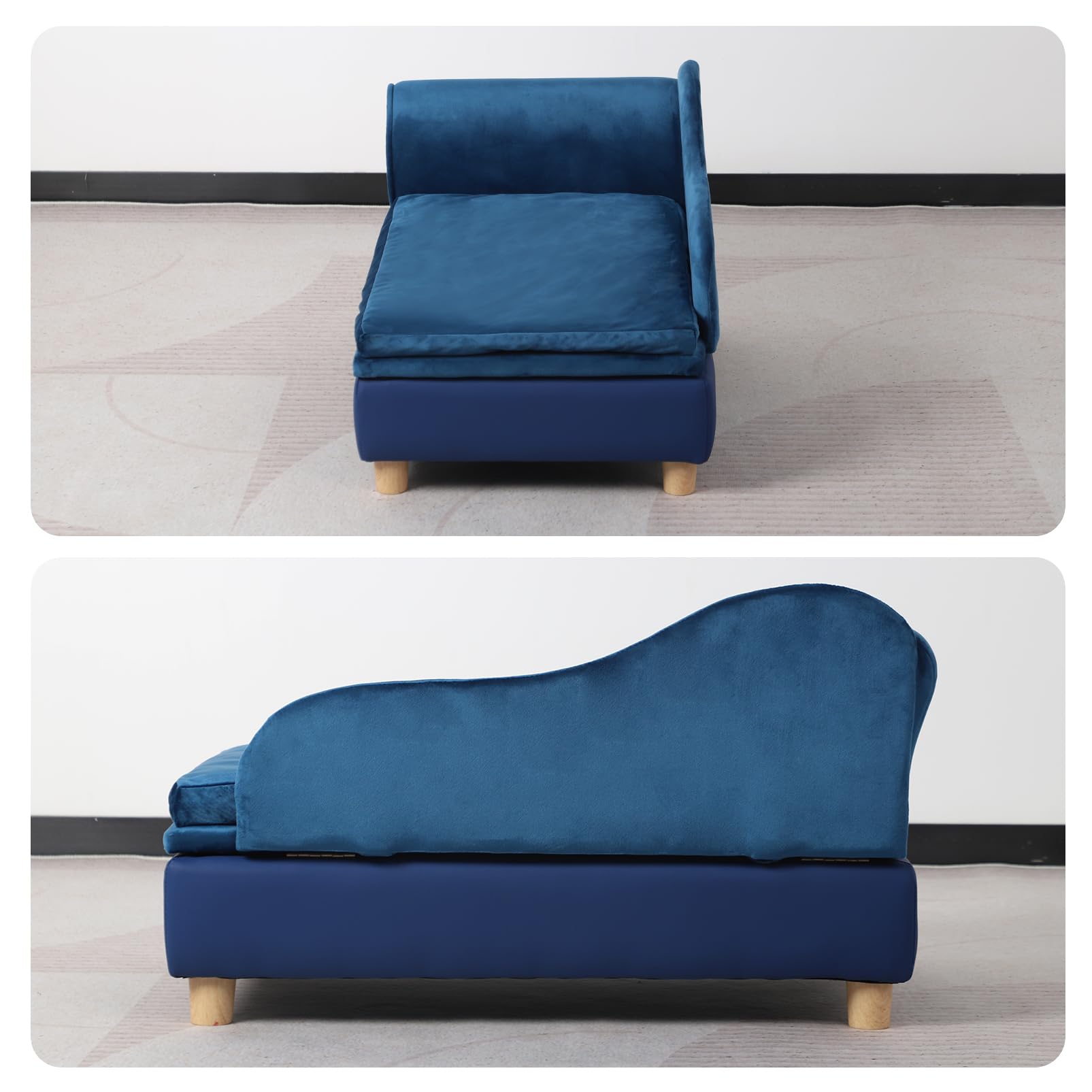 Premium Pet Bed Sofa for Small Dogs & Cats - Washable Removable Cushion, Storage Space - Cozy Puppy Couch for Living Room, Bedroom & Travel (Blue)