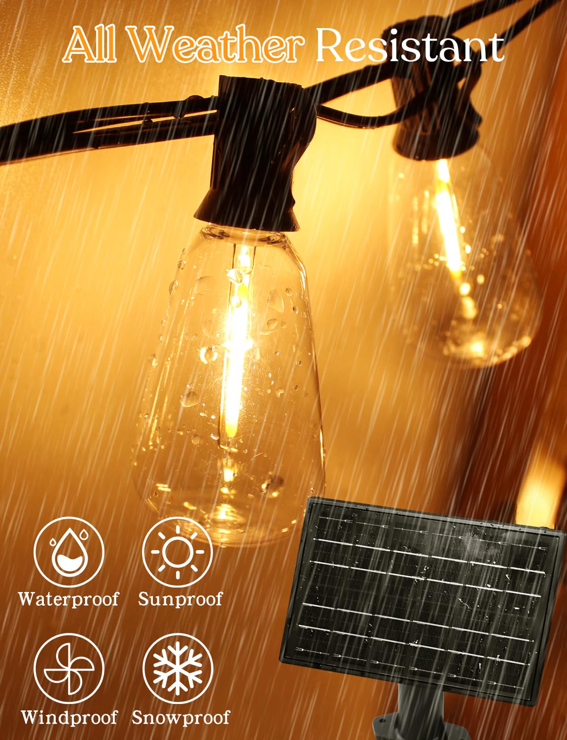 100ft Solar Outdoor String Lights with Remote - USB Rechargeable Waterproof Patio Lights, 3.5W Solar Panel, Timer & Dimmable Shatterproof ST38 Bulbs for Backyard, Garden, Pool, Wedding, Party | Perfect for Outdoor Decor, Landscape Lighting and Evening Ambiance