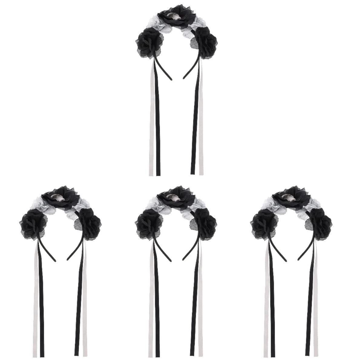 Abaodam 4-Piece Gothic Halloween Headband Set - Black Veil Skull Headdress with Rose for Women | Perfect for Halloween Costumes, Gothic Parties, and Cosplay Events