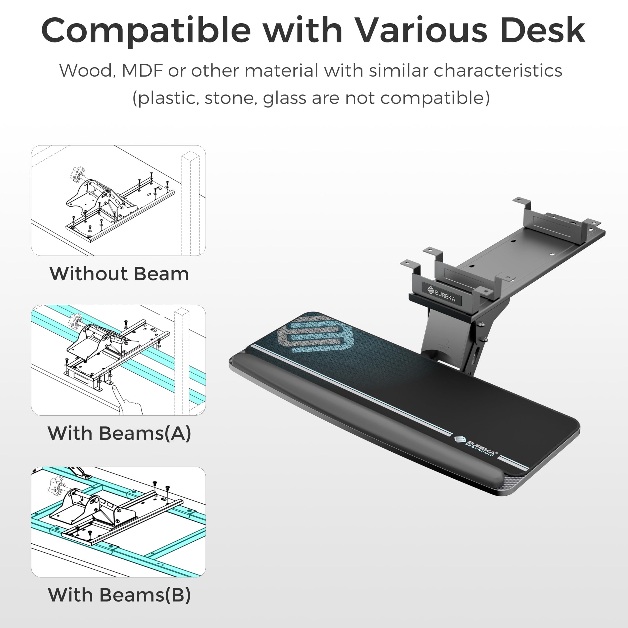 EUREKA ERGONOMIC Adjustable Under Desk Keyboard Tray - 25x9.13