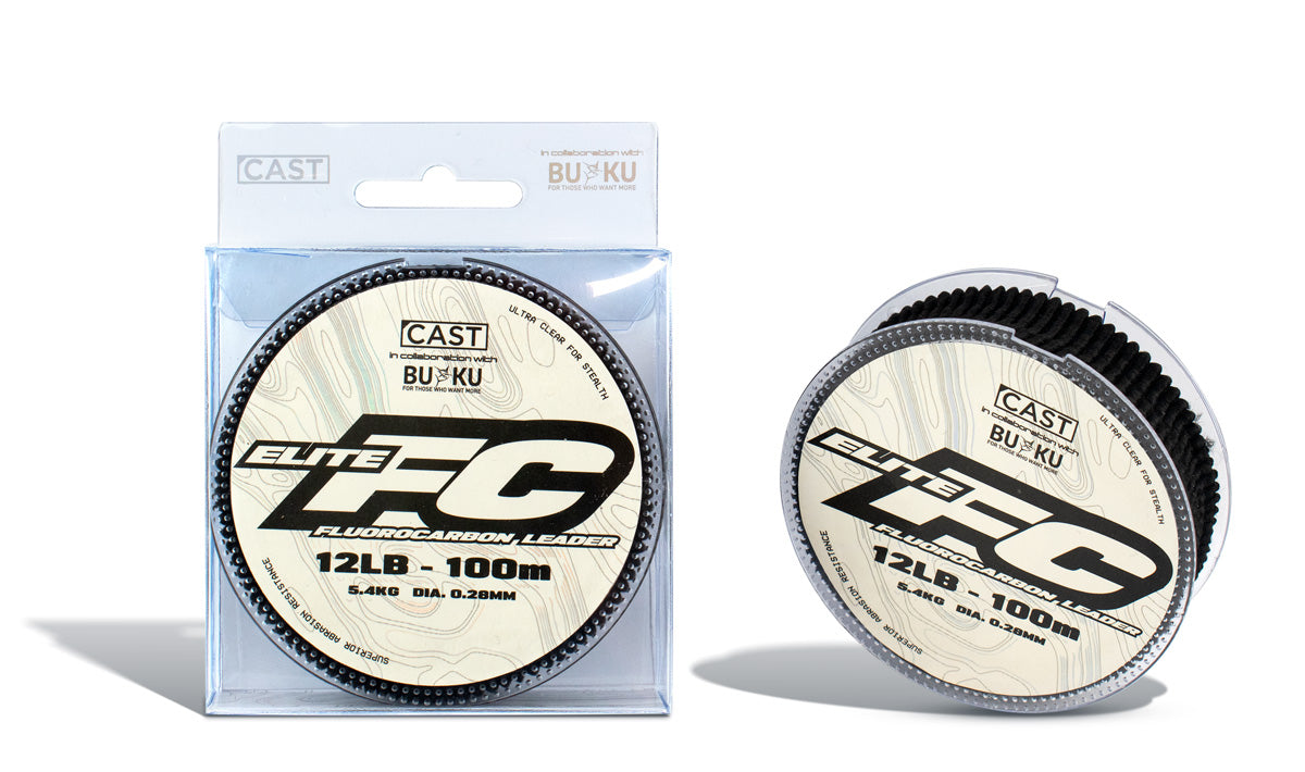 BUKU Cast Elite FC Fluorocarbon Fishing Leader Line - High Performance, Invisible Underwater for Bass, Trout & Saltwater Fishing