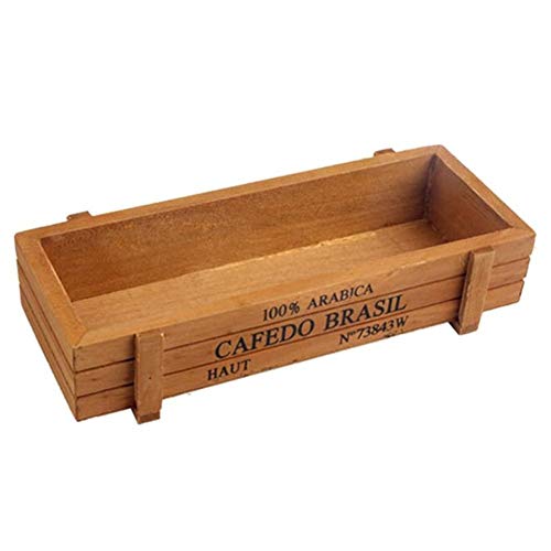 Stylish Ceramic Succulent Planter Box - Rectangle Wooden Flower Pot for Indoor/Outdoor Garden, Yard, Patio Decor | Perfect for Succulents, Herbs & Small Plants