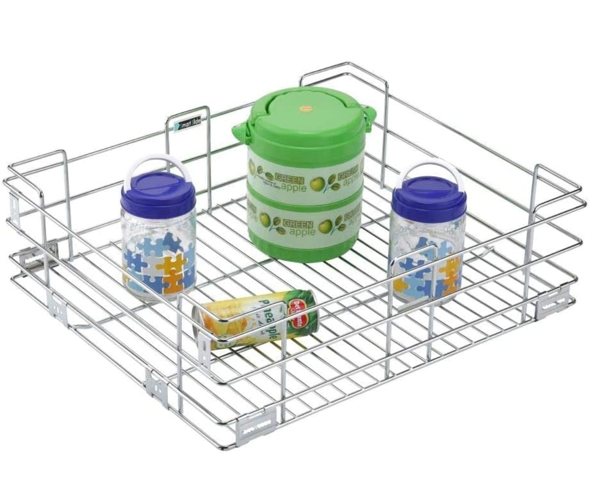 Stainless Steel Modular Basket - SS Wired Bottle Organizer for Kitchen Storage with Screw Fitting (19x20x6) | Perfect for Wine Bottles, Spice Jars & Kitchen Organization