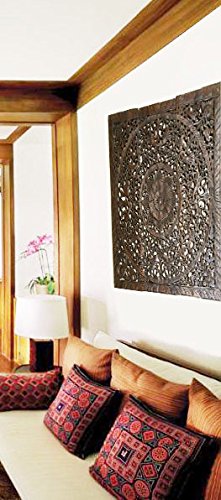 Large Floral Wood Carved Wall Panels - Dark Brown 36