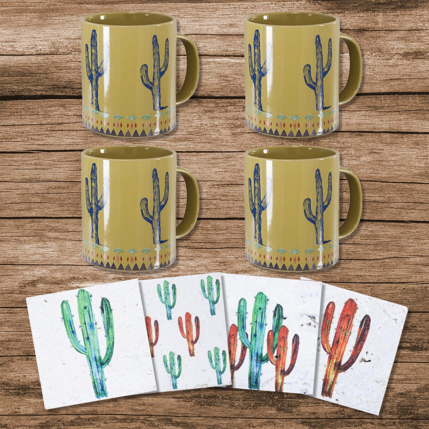 8-Piece Cactus Coffee Mug Set with Coasters - Perfect for Home, Office, and Outdoor Use