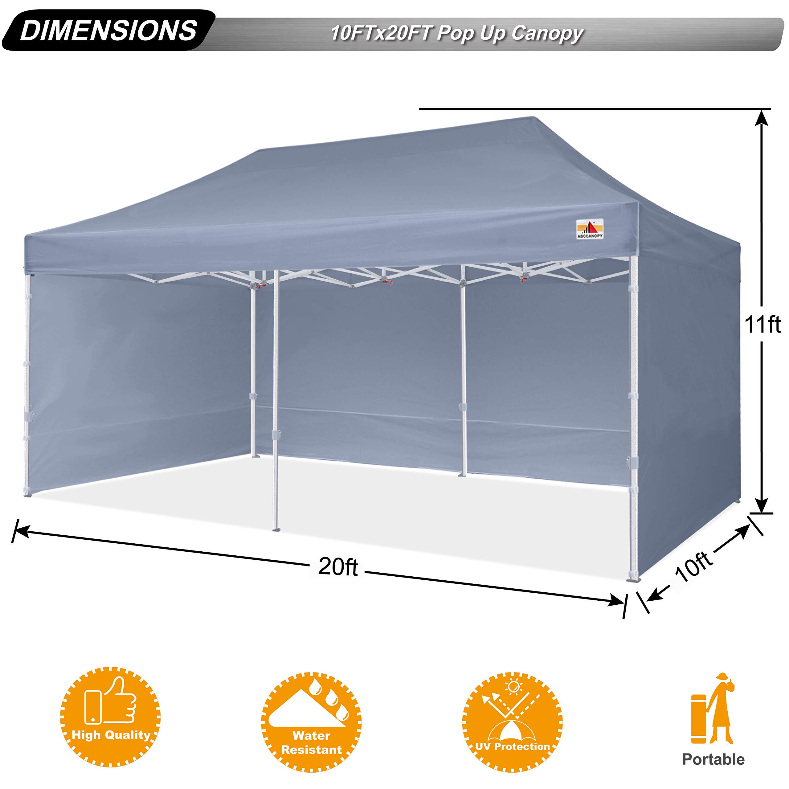 ABCCANOPY Premium 10x20 Commercial Instant Canopy Tent - Heavy Duty Pop Up Shade Shelter with UV Protection, Waterproof & Portable for Outdoor Events, Parties, Camping, and Farmers Markets (Gray)