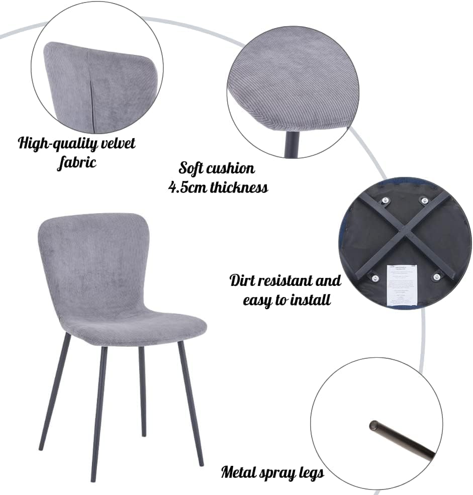 Round Tempered Glass 5-Piece Modern Dining Table Set with 4 Chairs - Grey Kitchen Table for Small Spaces, Breakfast Nook, Apartment Dining Room & Contemporary Home Decor