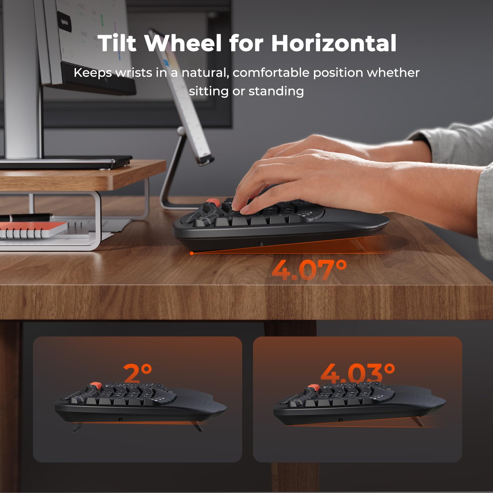 MEETION Wave Ergonomic Wireless Keyboard and Mouse Combo - Bluetooth/USB Connectivity with Wrist Rest, 4 DPI Adjustable Silent Mouse, Rechargeable for Windows/Mac/Android (Black) - Perfect for Office Work, Gaming & Long Typing Sessions