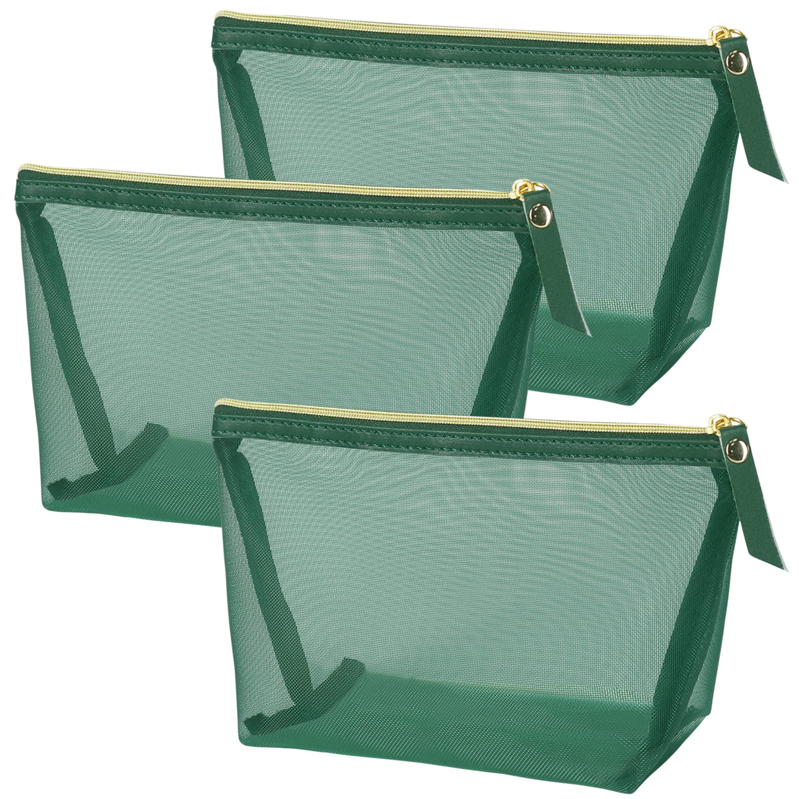 3 Pack Mesh Makeup Bags - Breathable Cosmetic Organizer Pouch for Travel, Home & Gym - Portable Toiletry Storage Case (Green) - Perfect for Makeup Brushes, Skincare Products & Jewelry Organization